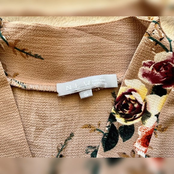 Beige Floral Romper with Belt - Picture 2 of 3